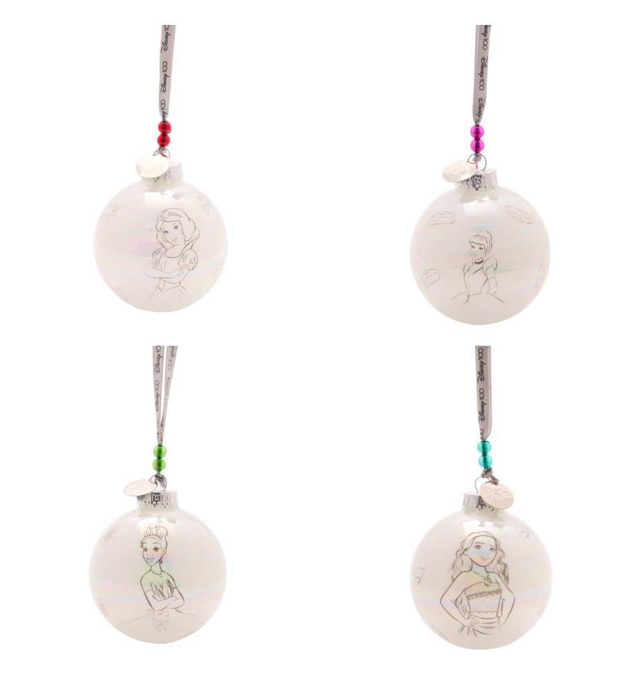 Set de 4 boules de Noël Princesses Disney 100 ans