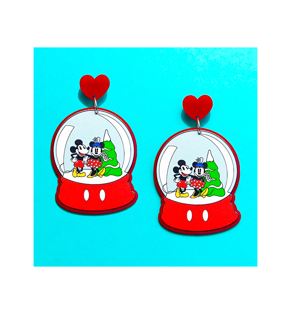 Boucles d'oreilles Mickey et Minnie Snow globe