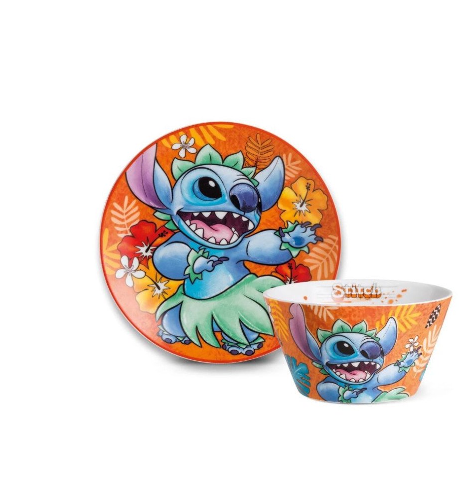 Set Assiette à dessert + Bol Stitch Orange - Lilo et Stitch