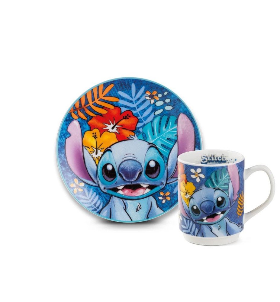 Set Assiette à dessert + mug Stitch bleu - Lilo et Stitch