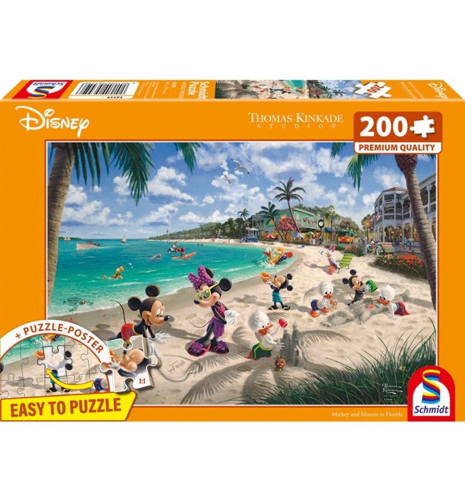 Puzzle 200 pièces Mickey et Minnie à la plage - Thomas Kinkade