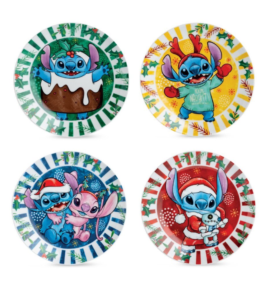Set de 4 Assiettes à dessert Stitch Christmas - Lilo et Stitch