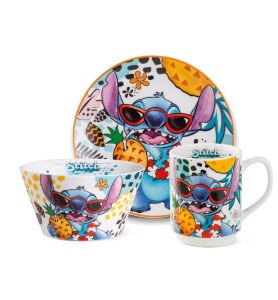 Set Assiette à dessert + Mug + Bol Stitch Blanc - Lilo et Stitch
